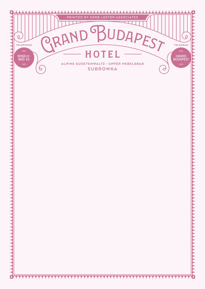 Grand Budapest Hotel: Fictional Hotel Notepad Set