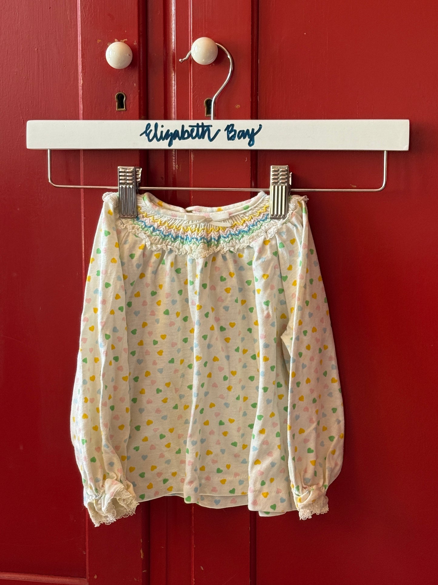 1980s Pastel Heart Smocked Blouse