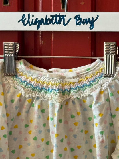 1980s Pastel Heart Smocked Blouse