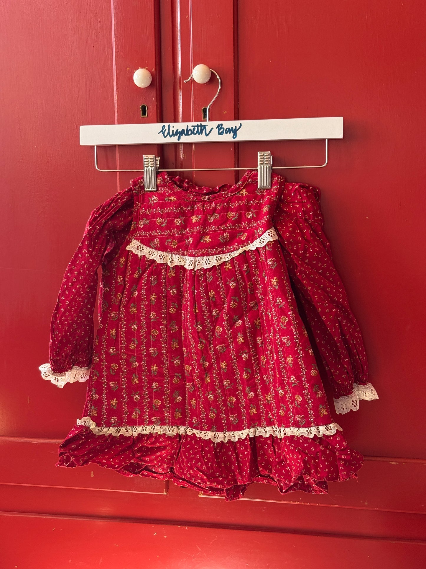 1970s Red Prairie Lace Dress