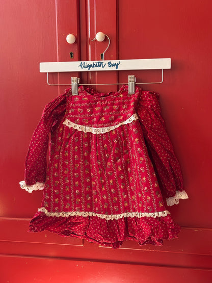 1970s Red Prairie Lace Dress