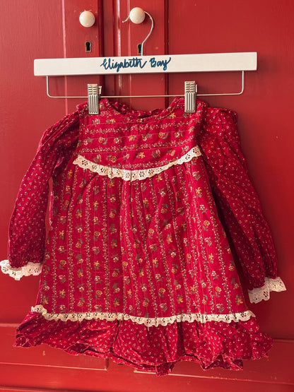 1970s Red Prairie Lace Dress
