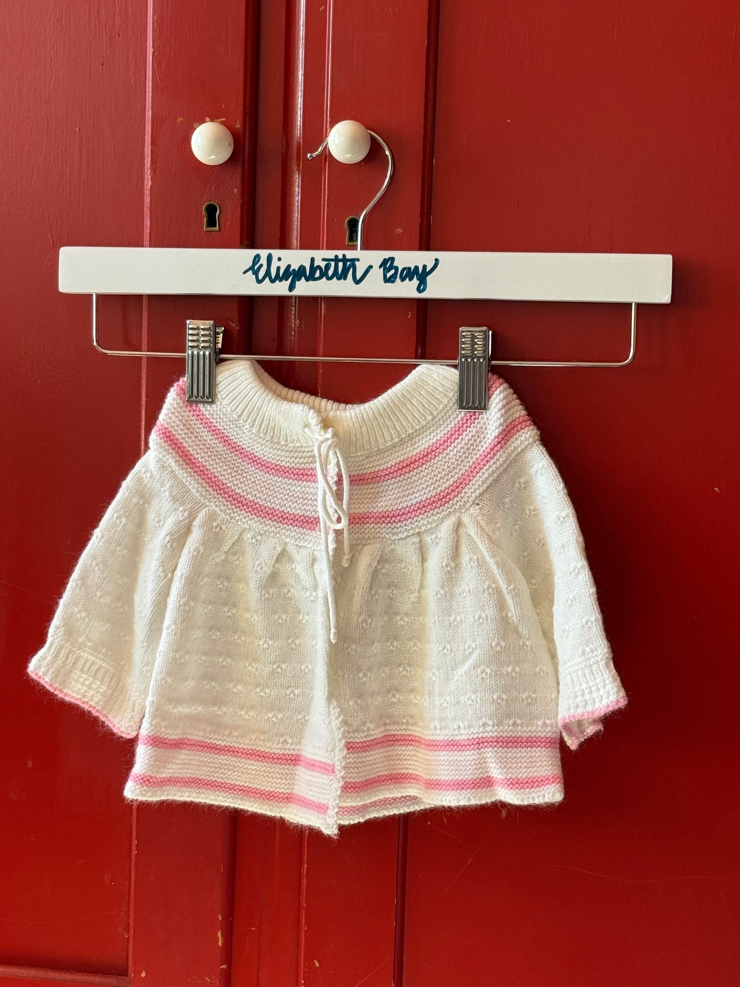 1960s White & Pink Knit Swing Cardigan