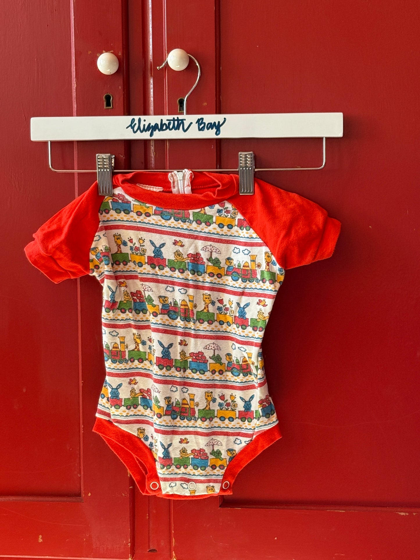 1970s Red Train Print Bodysuit