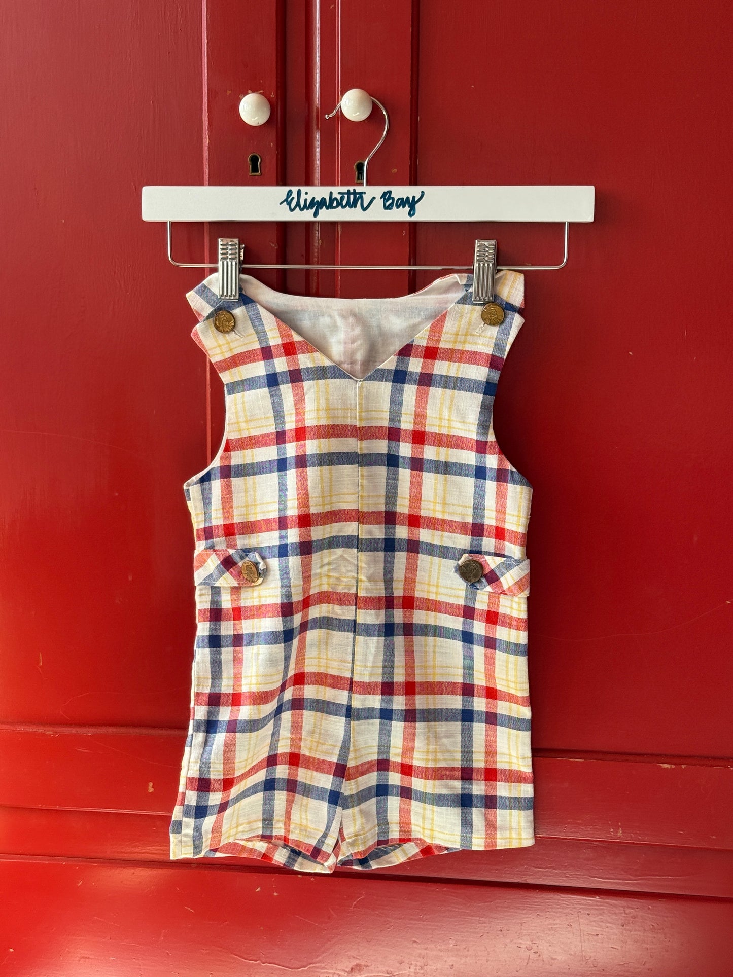 1960s Primary Plaid Romper