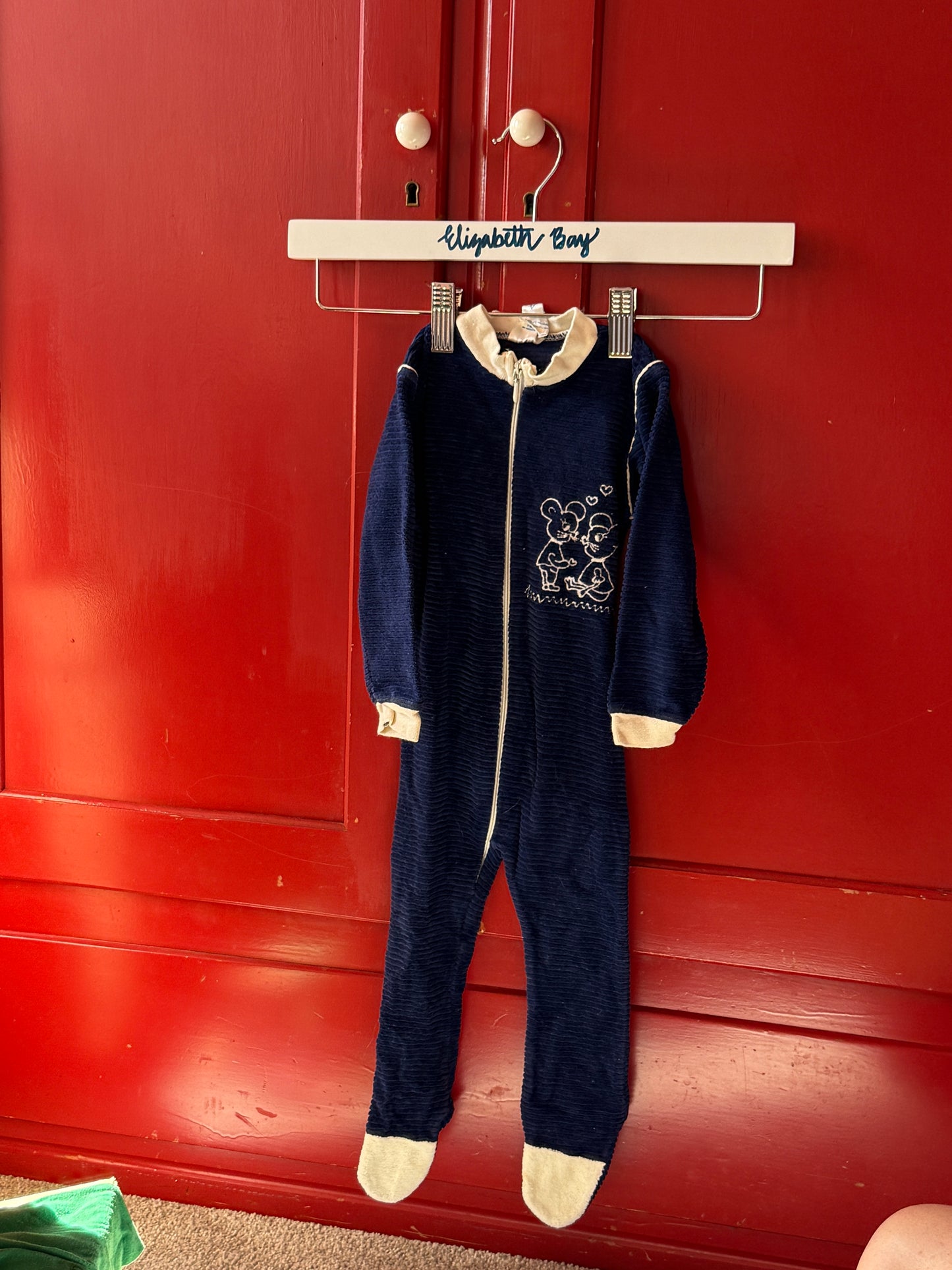 1970s Navy Velvet Mouse Pajamas
