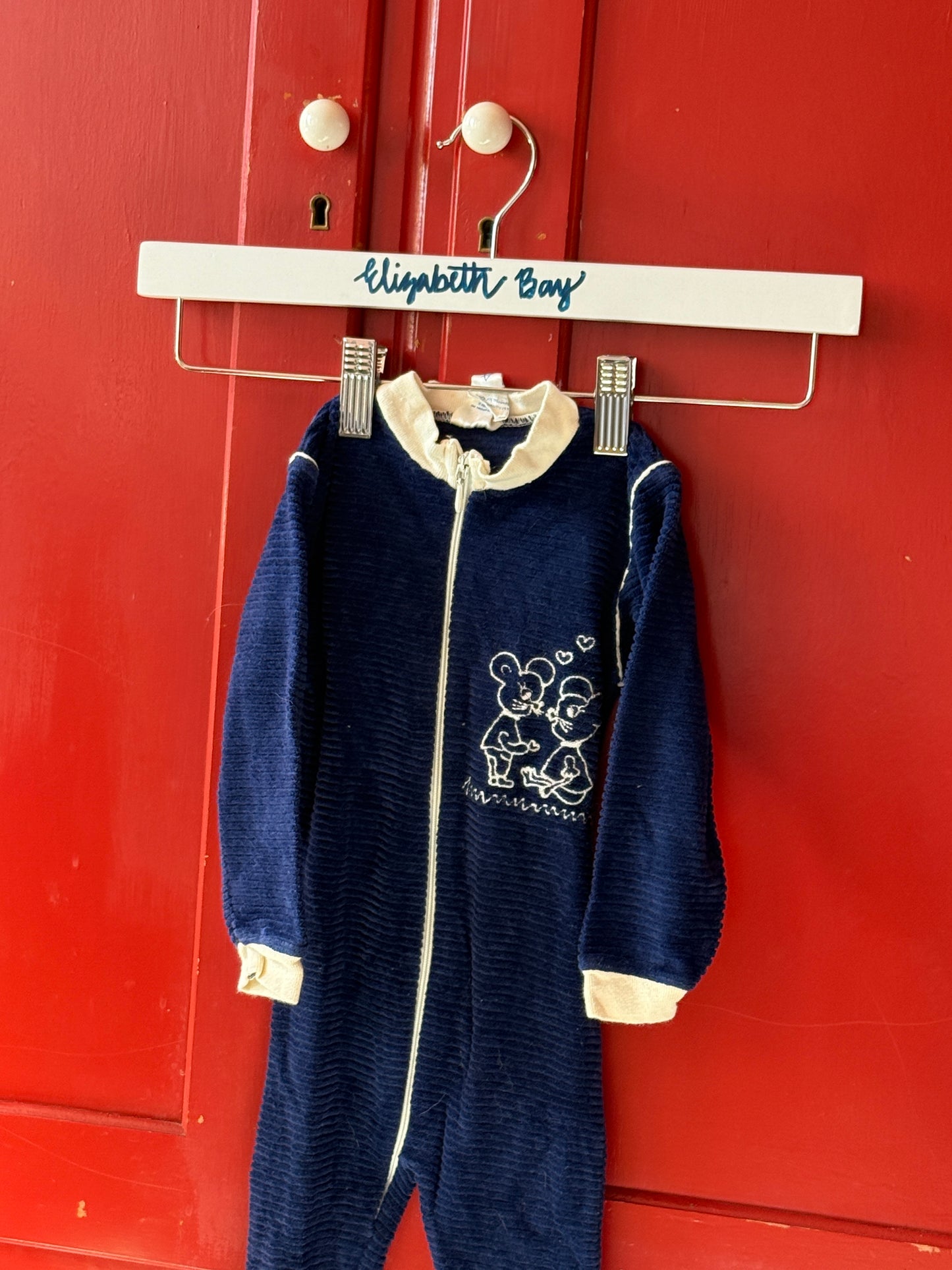 1970s Navy Velvet Mouse Pajamas