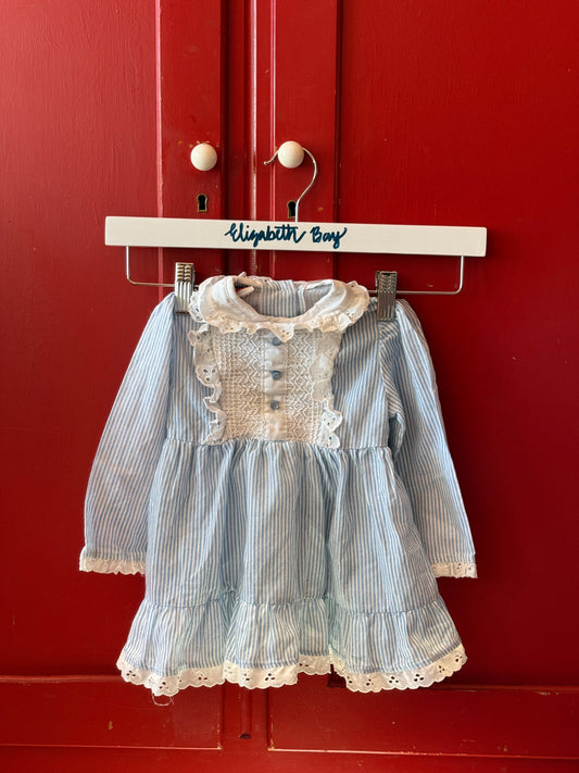 1970s Blue Pinstripe Prairie Dress